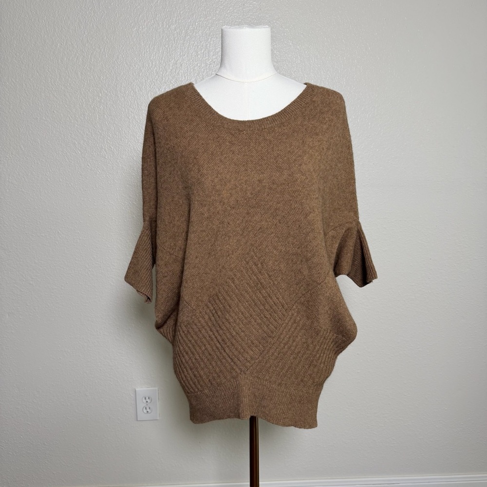 Camel Baby Yak Wool Sweater Wide Bell 3/4 Sleeve Ribbed Hem Size S